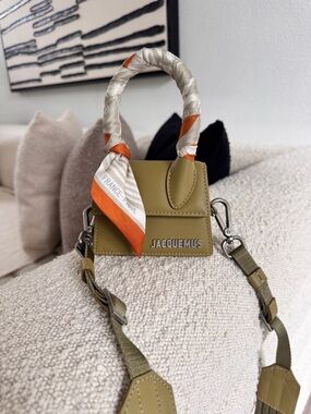 Jacquemus Olive Le Chiquito Mini Bag with Orange-Trim Scarf Handle